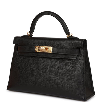 Hermes Kelly 20 Sellier Black Epsom Gold Hardware