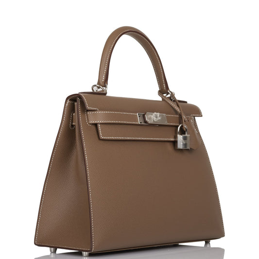 Hermes Kelly 28 Sellier Etoupe Epsom Palladium Hardware