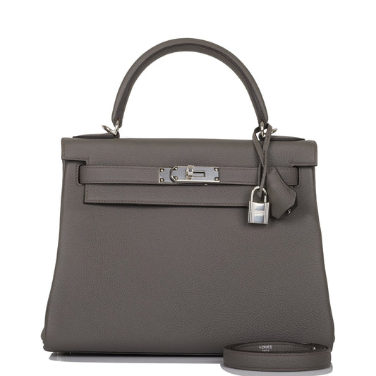 Hermes Kelly 28 Retourne Etain Togo Palladium Hardware