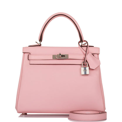 Hermes Kelly 25 Retourne Rose Sakura Swift Palladium Hardware