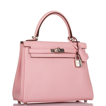 Hermes Kelly 25 Retourne Rose Sakura Swift Palladium Hardware