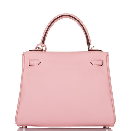 Hermes Kelly 25 Retourne Rose Sakura Swift Palladium Hardware