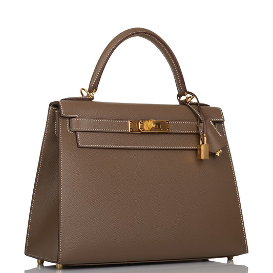 Hermes Kelly 28 Sellier Etoupe Epsom Gold Hardware