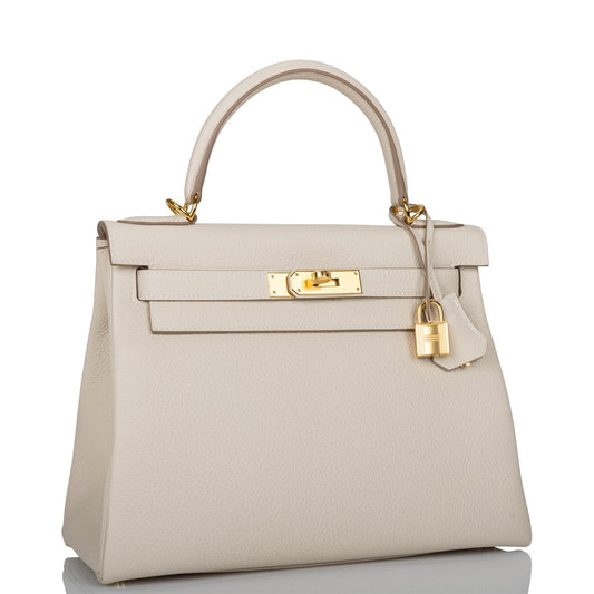 Hermes Kelly 28 Retourne Craie Togo Gold Hardware