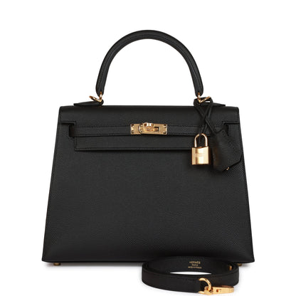 Hermes Kelly 25 Sellier Black Epsom Gold Hardware
