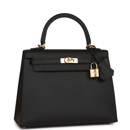 Hermes Kelly 25 Sellier Black Epsom Gold Hardware