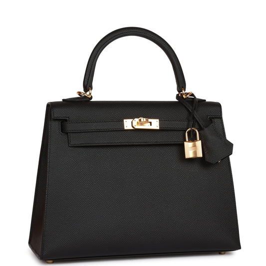 Hermes Kelly 25 Sellier Black Epsom Gold Hardware