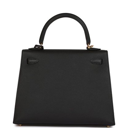 Hermes Kelly 25 Sellier Black Epsom Gold Hardware