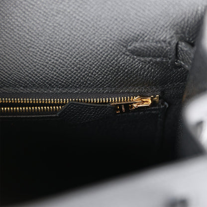 Hermes Kelly 25 Sellier Black Epsom Gold Hardware