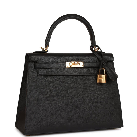 Hermes Kelly 25 Sellier Black Epsom Gold Hardware