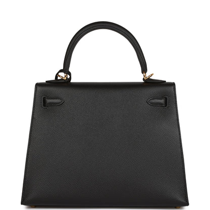 Hermes Kelly 25 Sellier Black Epsom Gold Hardware
