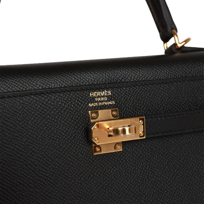 Hermes Kelly 25 Sellier Black Epsom Gold Hardware
