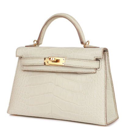 Hermes Kelly 20cm Sellier Beton Matte Alligator Gold Hardware