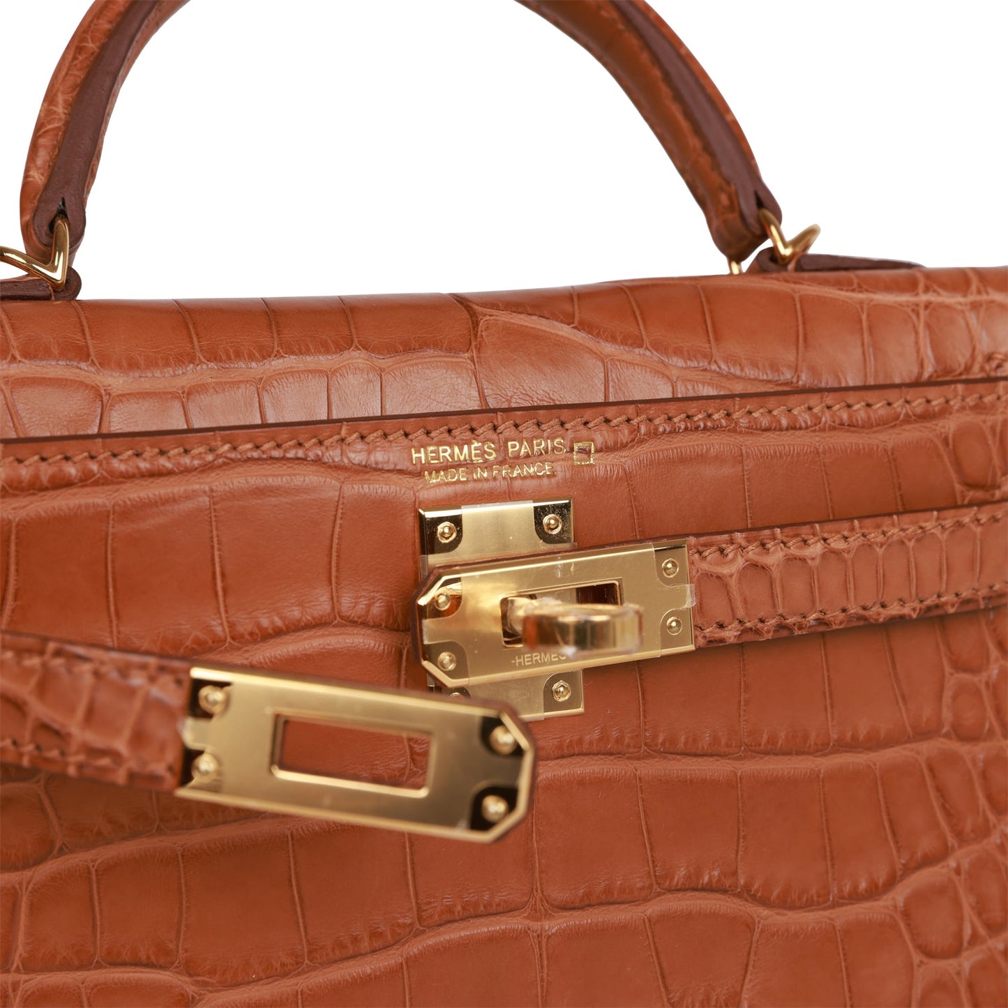 Hermes Kelly 20cm Sellier Gold Matte Alligator Gold Hardware