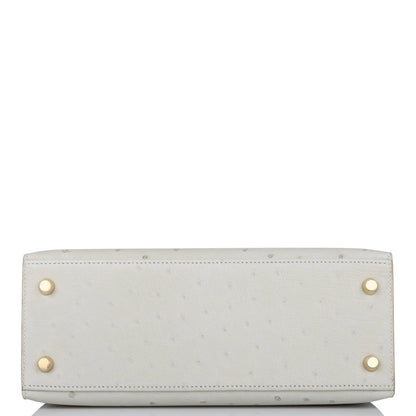 Hermes Kelly 25 Sellier Gris Perle Ostrich Gold Hardware