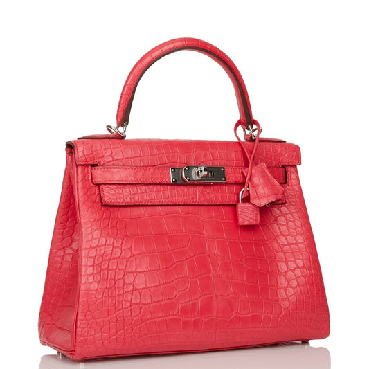 Hermes Kelly 28 Retourne Rose Extreme Matte Alligator Palladium Hardware