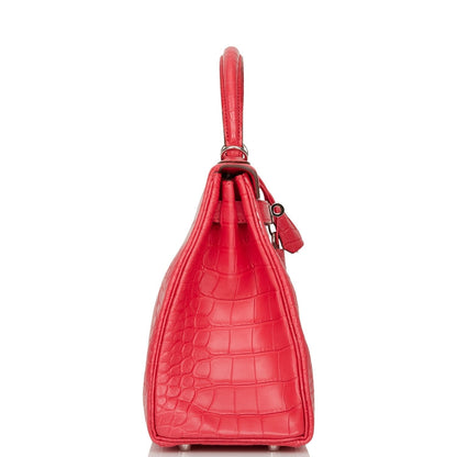 Hermes Kelly 28 Retourne Rose Extreme Matte Alligator Palladium Hardware