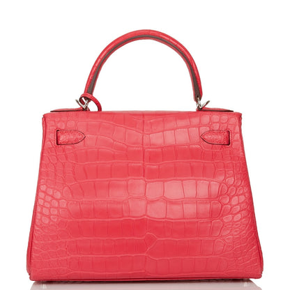 Hermes Kelly 28 Retourne Rose Extreme Matte Alligator Palladium Hardware