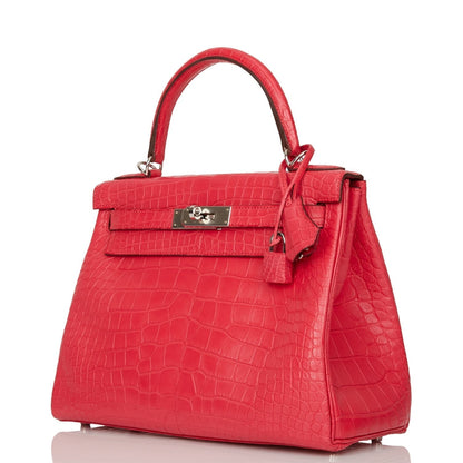 Hermes Kelly 28 Retourne Rose Extreme Matte Alligator Palladium Hardware