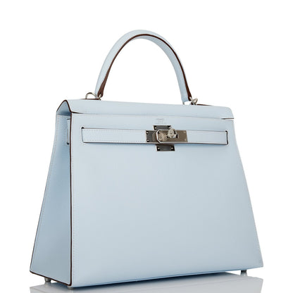 Hermes Kelly 28 Sellier Bleu Brume Epsom Palladium Hardware