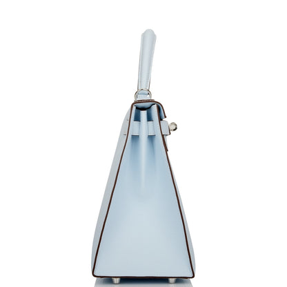 Hermes Kelly 28 Sellier Bleu Brume Epsom Palladium Hardware