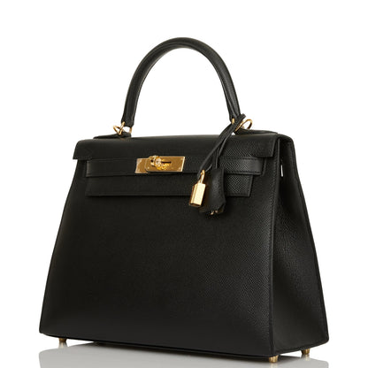 Hermes Kelly 28 Sellier Black Epsom Gold Hardware