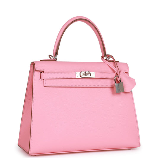 Hermes Kelly 25 Sellier Rose Confetti Epsom Palladium Hardware