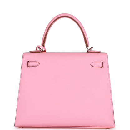 Hermes Kelly 25 Sellier Rose Confetti Epsom Palladium Hardware