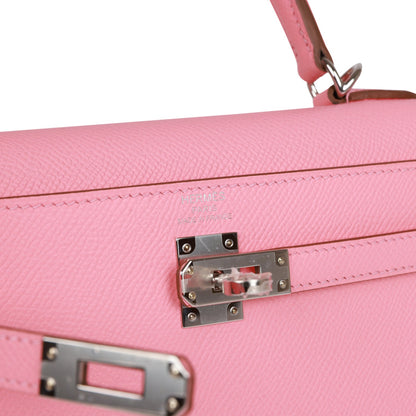Hermes Kelly 25 Sellier Rose Confetti Epsom Palladium Hardware
