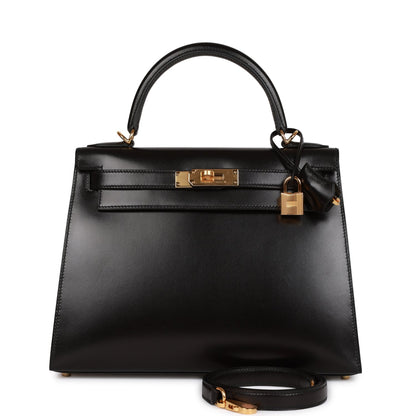 Hermes Kelly 28 Sellier Black Box Gold Hardware
