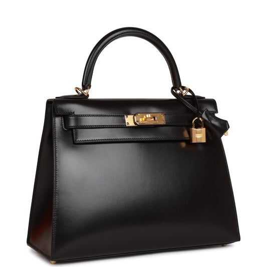 Hermes Kelly 28 Sellier Black Box Gold Hardware