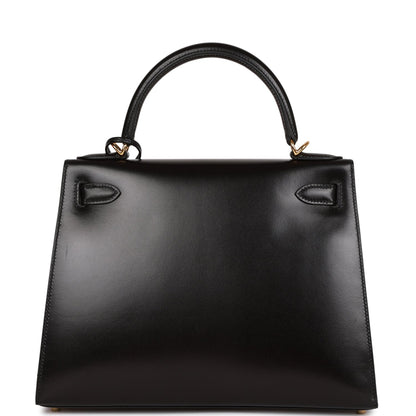 Hermes Kelly 28 Sellier Black Box Gold Hardware