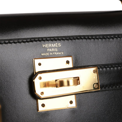Hermes Kelly 28 Sellier Black Box Gold Hardware