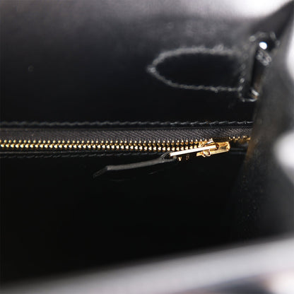 Hermes Kelly 28 Sellier Black Box Gold Hardware