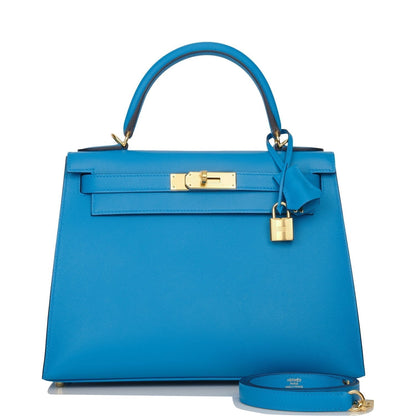 Hermes Kelly 28 Sellier Bleu Frida Epsom Gold Hardware