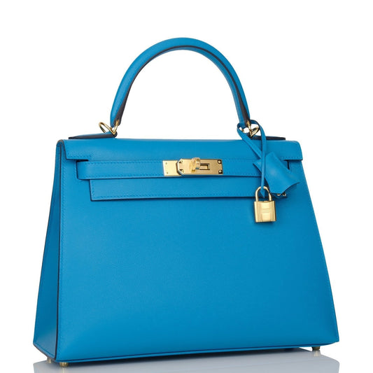 Hermes Kelly 28 Sellier Bleu Frida Epsom Gold Hardware
