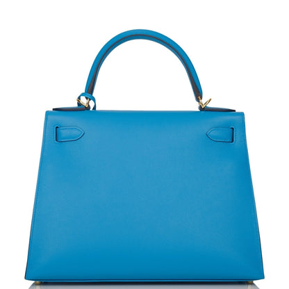 Hermes Kelly 28 Sellier Bleu Frida Epsom Gold Hardware