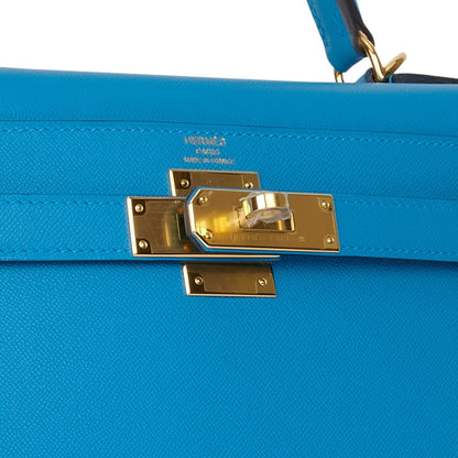 Hermes Kelly 28 Sellier Bleu Frida Epsom Gold Hardware