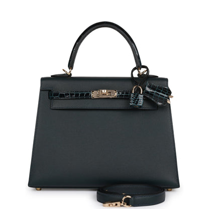 Hermes Kelly 25 Sellier Vert Rousseau Madame and Shiny Niloticus Crocodile Touch Gold Hardware