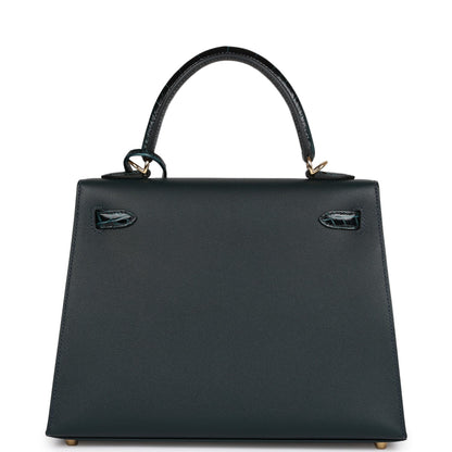 Hermes Kelly 25 Sellier Vert Rousseau Madame and Shiny Niloticus Crocodile Touch Gold Hardware