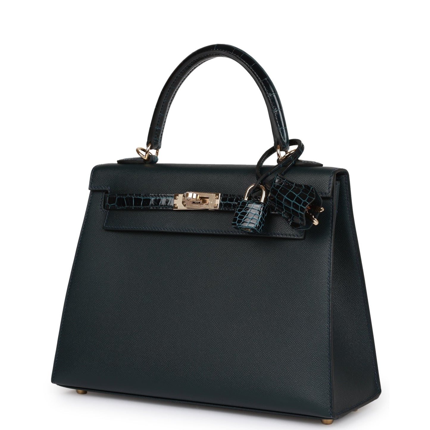 Hermes Kelly 25 Sellier Vert Rousseau Madame and Shiny Niloticus Crocodile Touch Gold Hardware