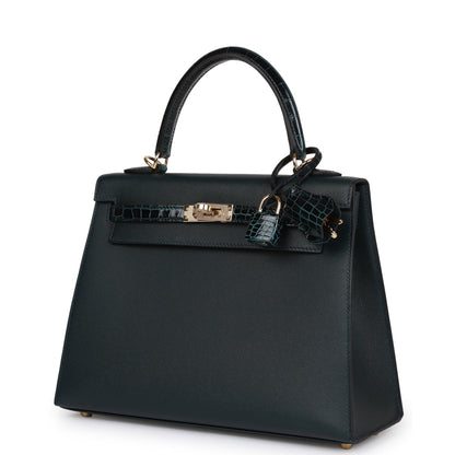 Hermes Kelly 25 Sellier Vert Rousseau Madame and Shiny Niloticus Crocodile Touch Gold Hardware