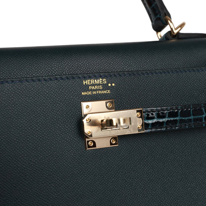 Hermes Kelly 25 Sellier Vert Rousseau Madame and Shiny Niloticus Crocodile Touch Gold Hardware