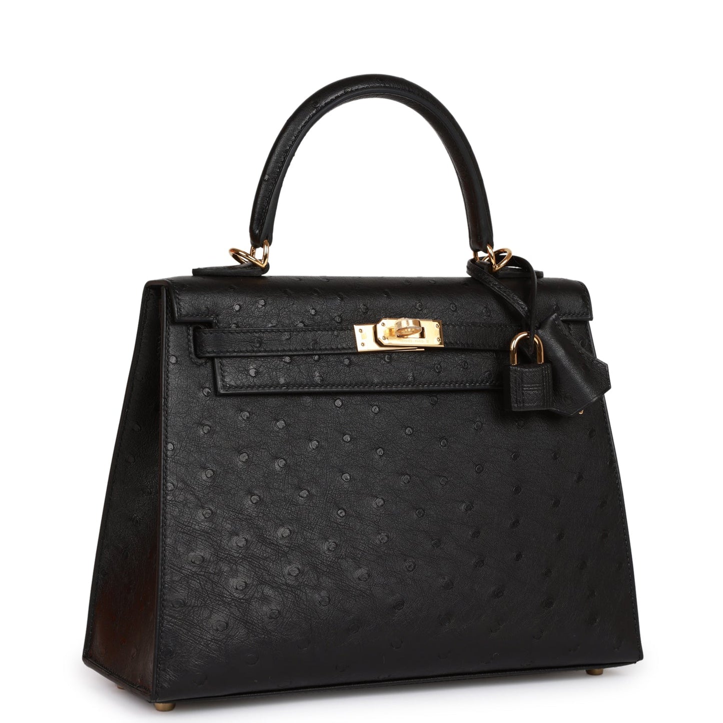 Hermes Kelly 25 Sellier Black Ostrich Gold Hardware