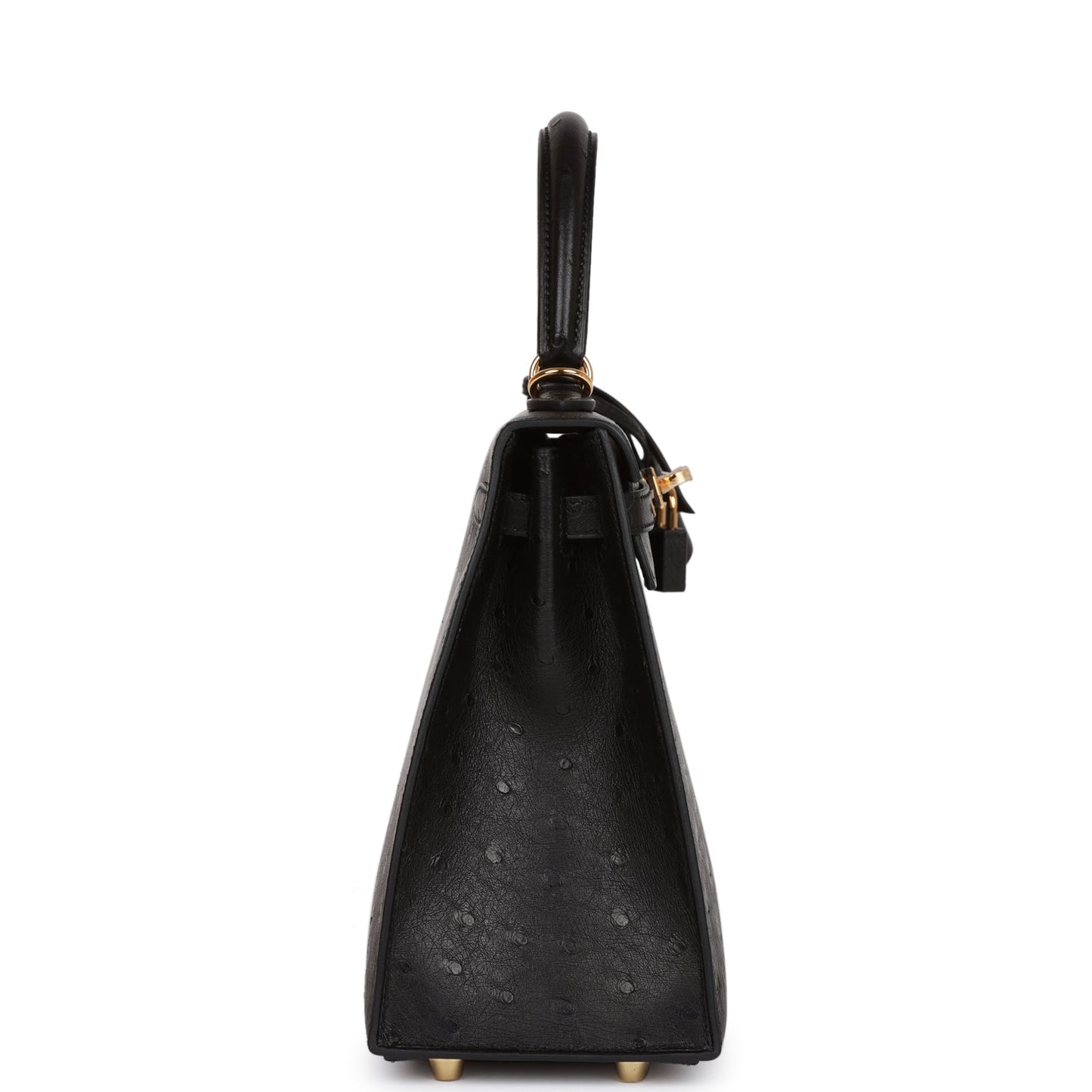 Hermes Kelly 25 Sellier Black Ostrich Gold Hardware