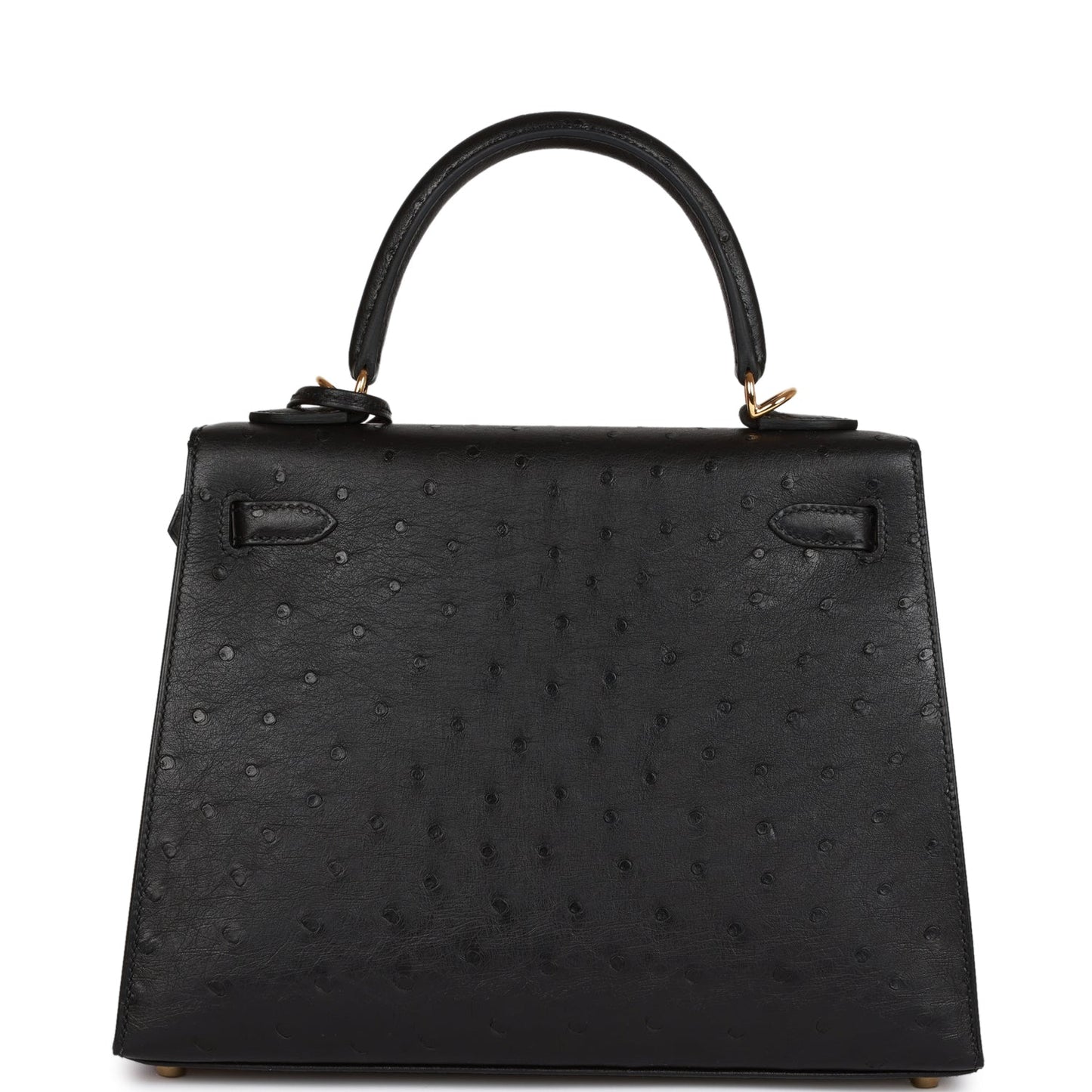 Hermes Kelly 25 Sellier Black Ostrich Gold Hardware