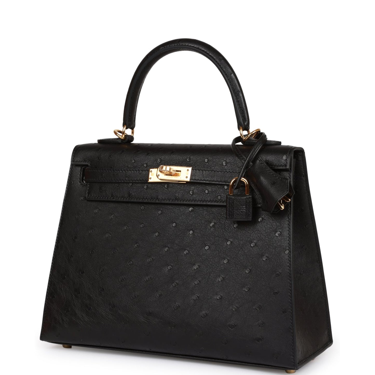 Hermes Kelly 25 Sellier Black Ostrich Gold Hardware