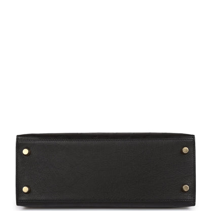 Hermes Kelly 25 Sellier Black Ostrich Gold Hardware