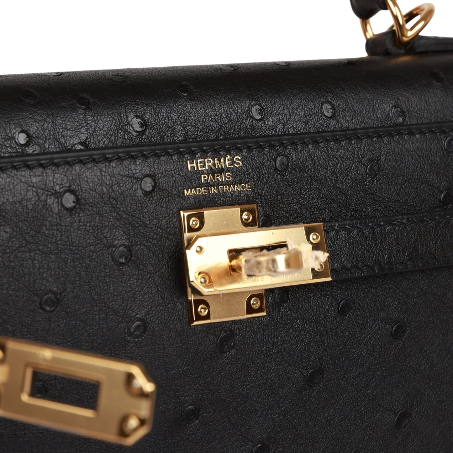 Hermes Kelly 25 Sellier Black Ostrich Gold Hardware