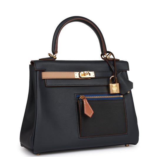 Hermes Colormatic Kelly 25 Retourne Caban, Black and Chai Swift Gold Hardware